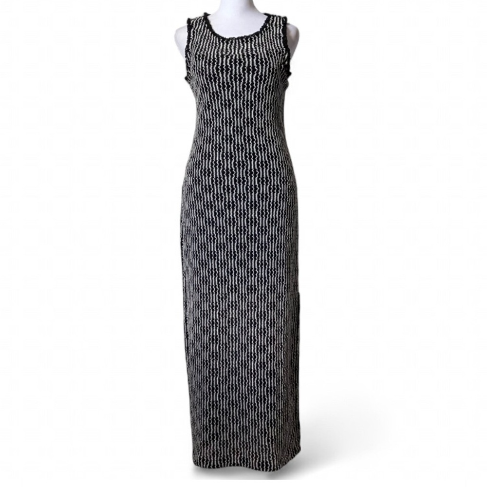 Steve Madden Nyssa Bodycon Midi Dress in Woven Black & White size Small - Picture 3 of 11